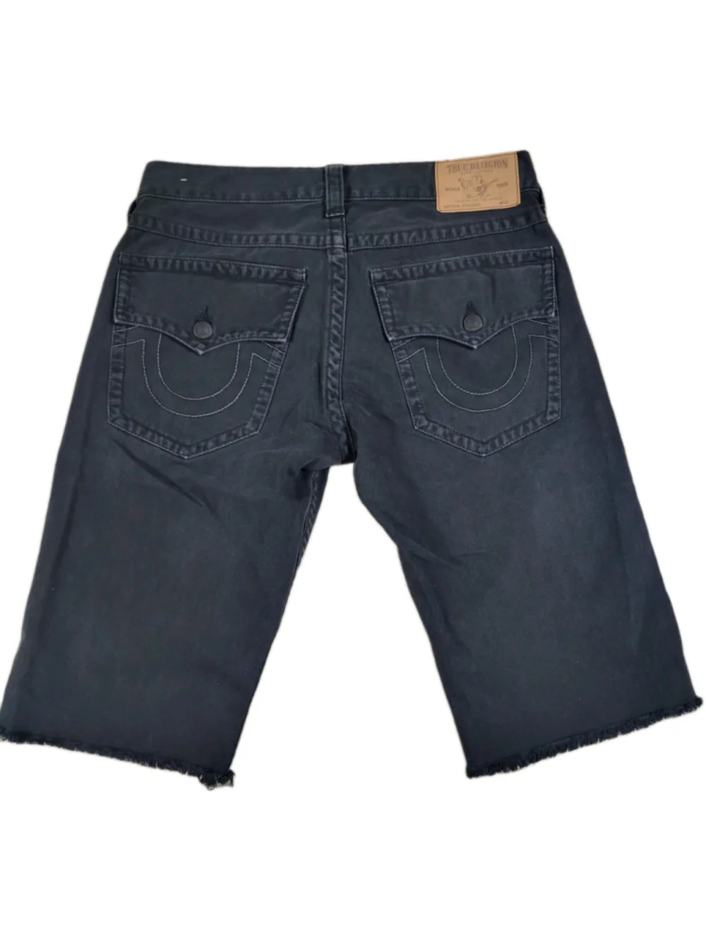 True Religion Jeans Men Flap Pockets Cut-Off Black Fray Shorts Size 34 Inseam 15